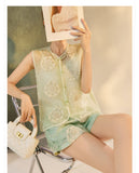 Silk Chrysanthemum Glamorous Embroidery Qipao Cheongsam Three Piece