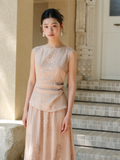 Zephyr 2-Piece Brown Pink Embroidered Cheongsam Top