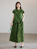 Celeste 2-Piece Yellow Coffee Jacquard Top Cheongsam