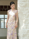Shine Purple Mist Jacquard Cheongsam Dress