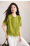 Hibiscus Matcha Green Jacquard Cheongsam Top