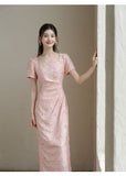 Lapis Cherry Blossom Pink Slim-Fit Cheongsam Dress