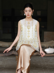 Kendra Golden Silk Beaded Cheongsam