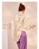 Silk Iris Moonlit Touch Embroidery Qipao Cheongsam Three Piece