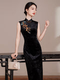 Starlight Jubilant Black Velvet Cheongsam Dress Embroidered Qipao