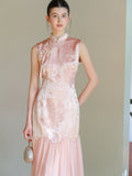 Theodora Mist Pink Jacquard Satin Cheongsam Dress