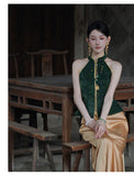 Silk Rosemary Good-Looking Qipao Cheongsam Two Piece