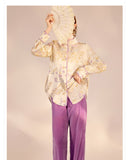 Silk Iris Moonlit Touch Embroidery Qipao Cheongsam Three Piece