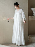 Court Moon White Embroidered Cheongsam Dress