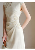 Vina Raw Linen Apricot Slim Cheongsam Dress