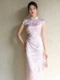 Xiaowen Moon Purple Satin Cheongsam Dress