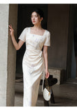 Polaris Apricot Blue Slim Fit Cheongsam Dress