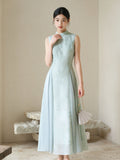 Leonie Water Blue Jacquard Cheongsam Dress