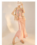 Silk Alaya Blooming Embroidery Qipao Cheongsam Vest Top