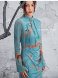 Allure Blue Tassel Frog-Buttons Cheongsam Dress