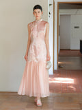 Theodora Mist Pink Jacquard Satin Cheongsam Dress