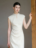 Vina Raw Linen Apricot Slim Cheongsam Dress