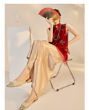 Velvet 2-Piece Embroidered Vest Skirt Cheongsam Set