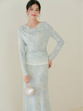 Hematite Sky Blue Lace Cheongsam Top