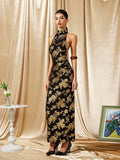 Hana Immaculate Gold Foil Cheongsam Qipao Dress