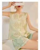 Silk Chrysanthemum Glamorous Embroidery Qipao Cheongsam Three Piece