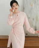Beatrice Radiant Pink Lace Up Cheongsam Dress Cutout Qipao
