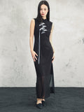 Tatyana Black Embroidered Cheongsam Dress