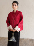 Wren Red Satin Jacquard Cheongsam Coat
