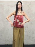 Fern Red Satin Loose Cheongsam Top