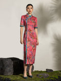 Celebrated Red Jacquard High-Slit Cheongsam