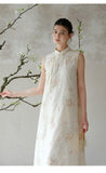 Tanzanite Clear White Lace Embroidered Cheongsam Dress