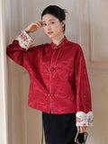 Wren Red Satin Jacquard Cheongsam Coat