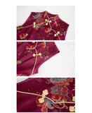 Phlox 2-Piece Crimson Brocade Vest Cheongsam