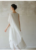 Prime Wind White Asymmetrical Cheongsam Dress