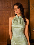 Xena Light Green High-Slit Cheongsam Dress