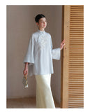 Tiara Cloud Blue Beaded Jacquard Cheongsam Top