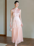 Theodora Mist Pink Jacquard Satin Cheongsam Dress