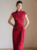 Cecilia Crabapple Red Satin Cheongsam Dress