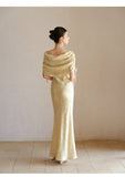 Rhodonite Cloud Silk Yellow Cheongsam Dress