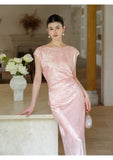 Lavender 2-Piece Light Pink Jacquard Cheongsam Set