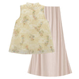 Delphine 2-Piece Embroidered Vest Cheongsam Set