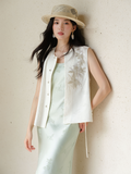 Dominique Black Satin Jacquard Vest Cheongsam