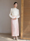 Cassandra Crabapple Brown Jacquard Cheongsam Top