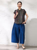 Sage Short Sleeve Purple Brown Cheongsam Top