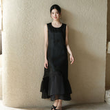 Adeline Black Silk Cheongsam Dress