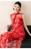 Procyon Red Floral Vintage Cheongsam Dress