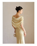 Rhodonite Cloud Silk Yellow Cheongsam Dress