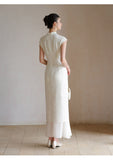 Romina Peach Textured Jacquard Cheongsam Dress