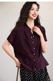 Charm Grape Purple Acetate Short Sleeve Top Cheongsam