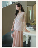 Rose Satin Glow Embroidery Qipao Cheongsam Two Piece